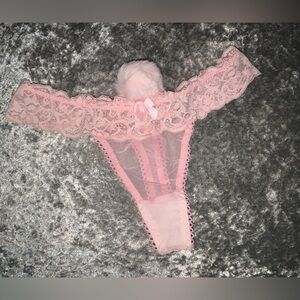 Pink bunny tail lace thong